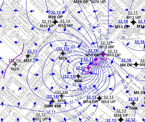 Ausschnitt Hydroisohypsenplan Fahne